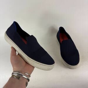 Rothy's The Original Sneakers Womens 7 Navy Blue White Knit Slip-On Casual Shoes